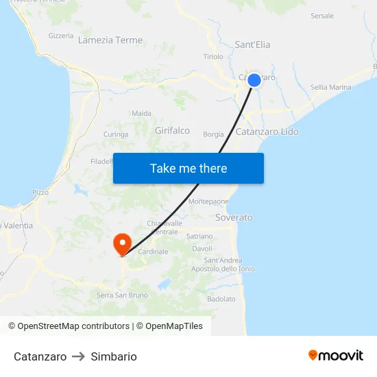 Catanzaro to Simbario map