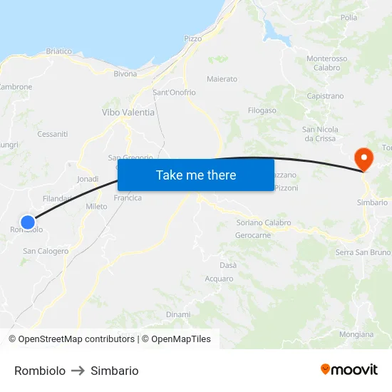 Rombiolo to Simbario map