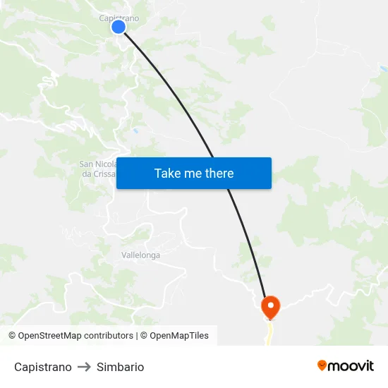 Capistrano to Simbario map