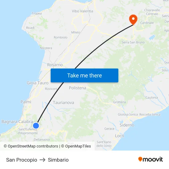 San Procopio to Simbario map