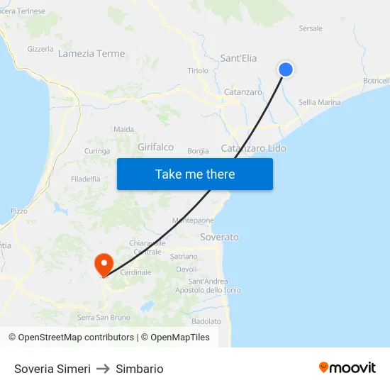 Soveria Simeri to Simbario map