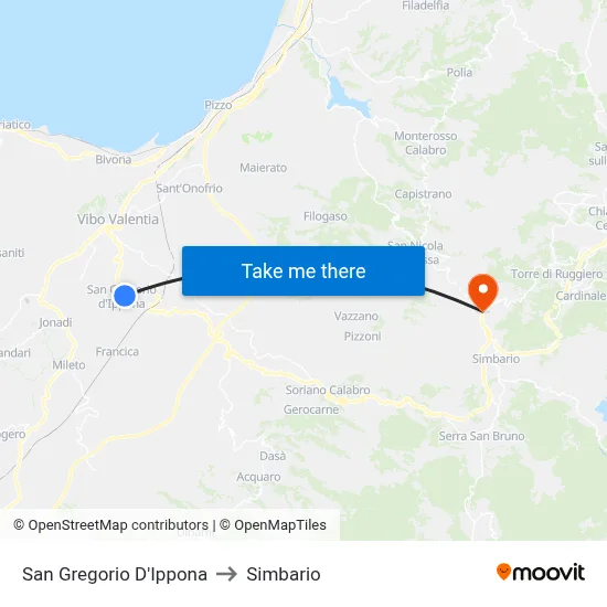 San Gregorio D'Ippona to Simbario map