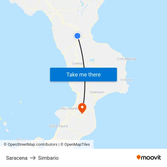 Saracena to Simbario map