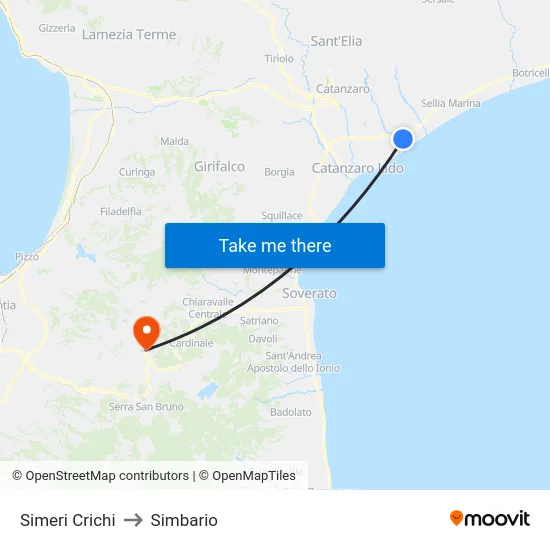 Simeri Crichi to Simbario map