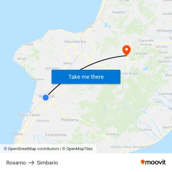 Rosarno to Simbario map