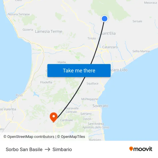 Sorbo San Basile to Simbario map