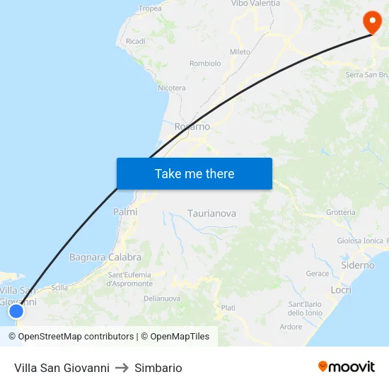 Villa San Giovanni to Simbario map