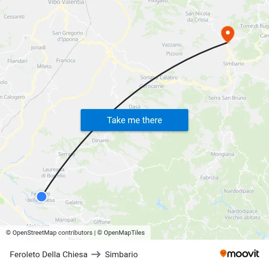 Feroleto Della Chiesa to Simbario map