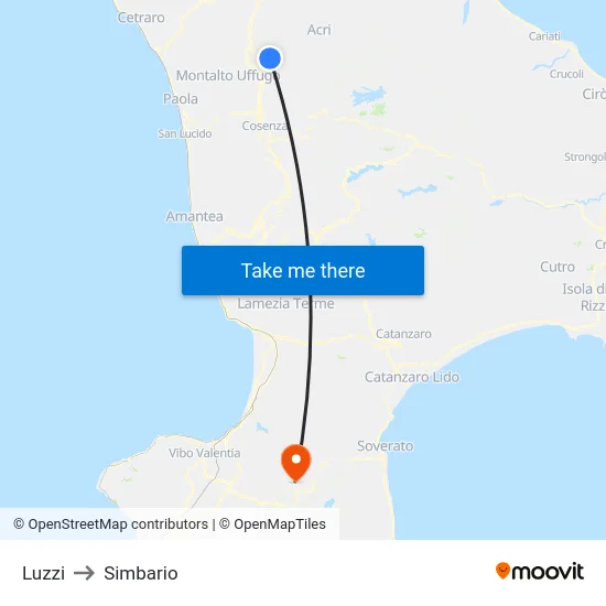 Luzzi to Simbario map