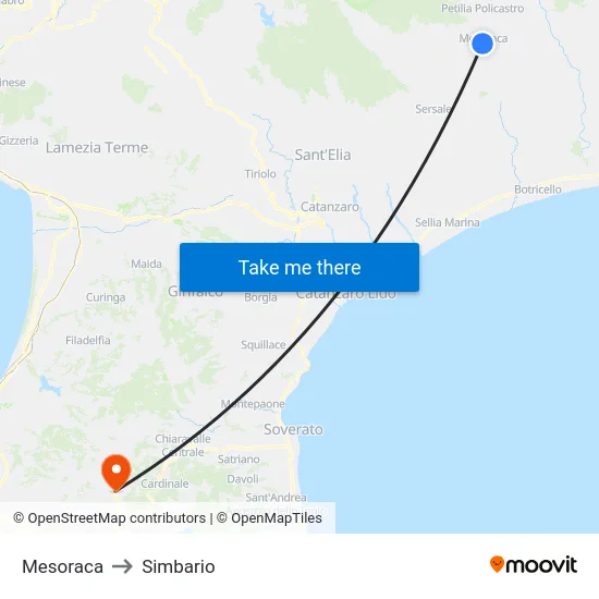 Mesoraca to Simbario map