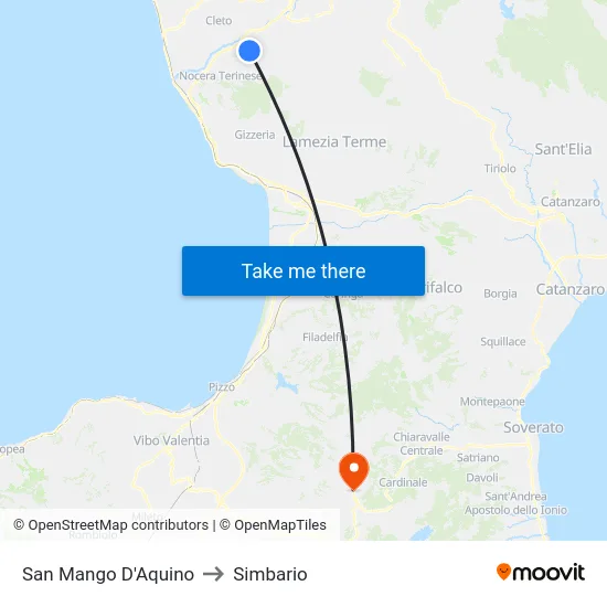San Mango D'Aquino to Simbario map