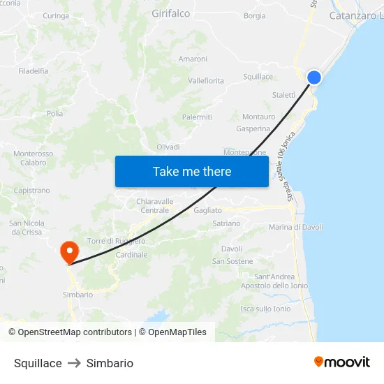 Squillace to Simbario map