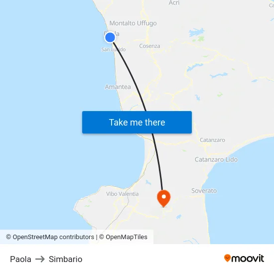 Paola to Simbario map