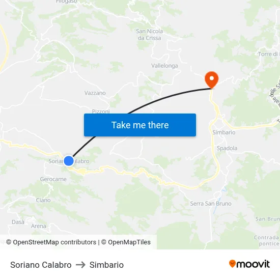 Soriano Calabro to Simbario map