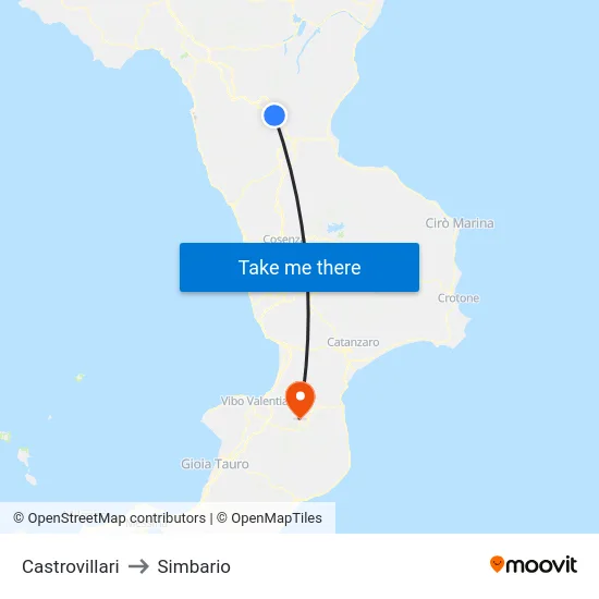Castrovillari to Simbario map
