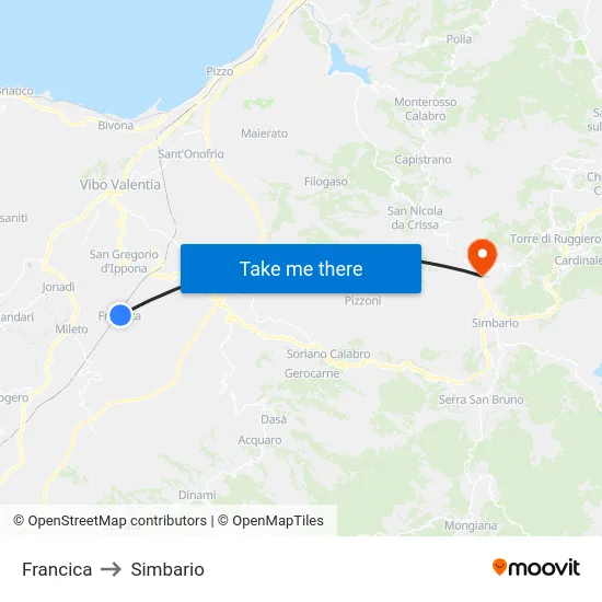 Francica to Simbario map