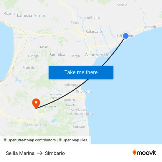Sellia Marina to Simbario map