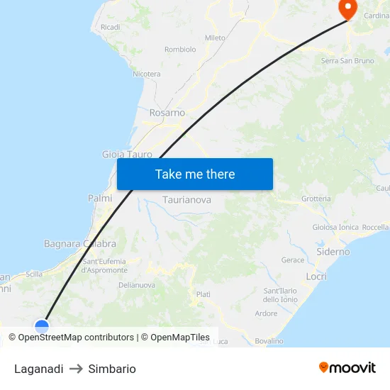 Laganadi to Simbario map
