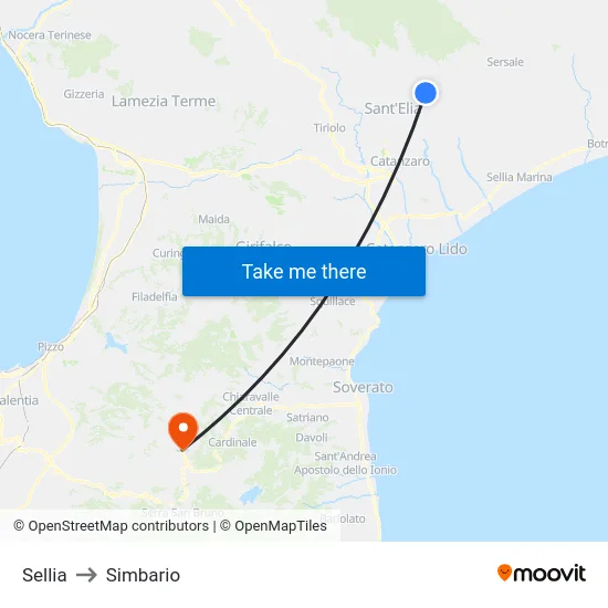 Sellia to Simbario map