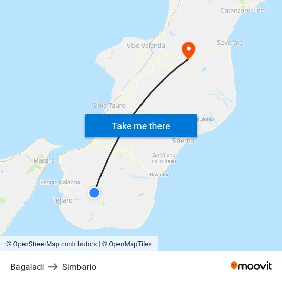 Bagaladi to Simbario map