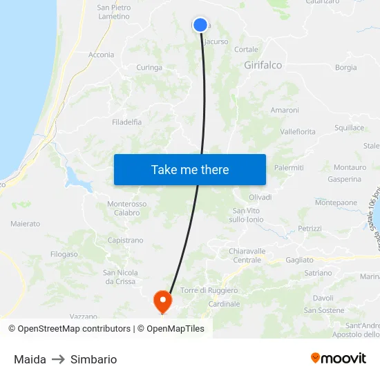 Maida to Simbario map