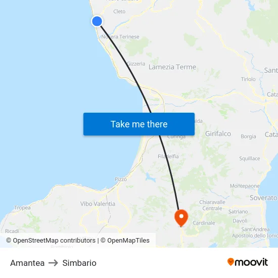 Amantea to Simbario map