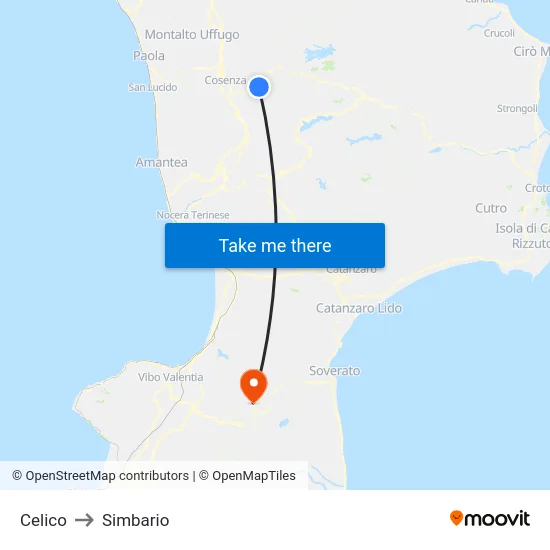 Celico to Simbario map