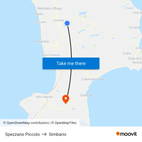 Spezzano Piccolo to Simbario map