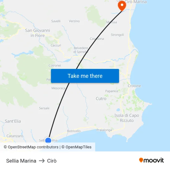 Sellia Marina to Cirò map