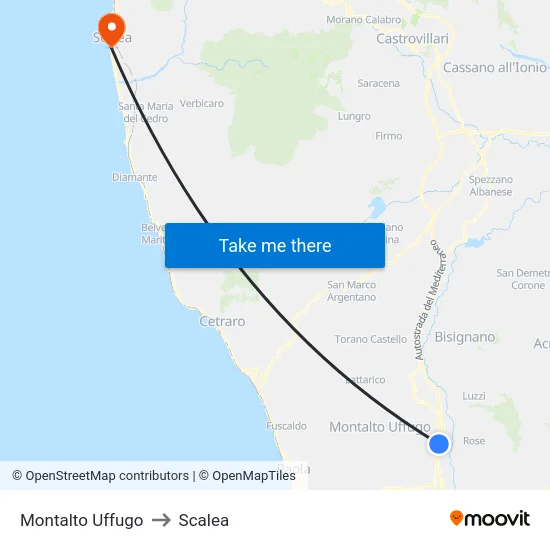Montalto Uffugo to Scalea map