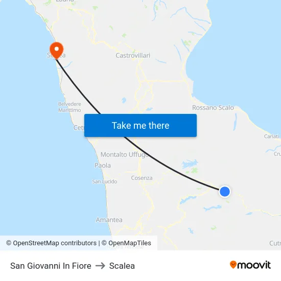 San Giovanni In Fiore to Scalea map