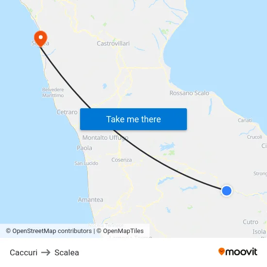 Caccuri to Scalea map