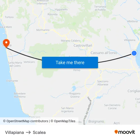 Villapiana to Scalea map
