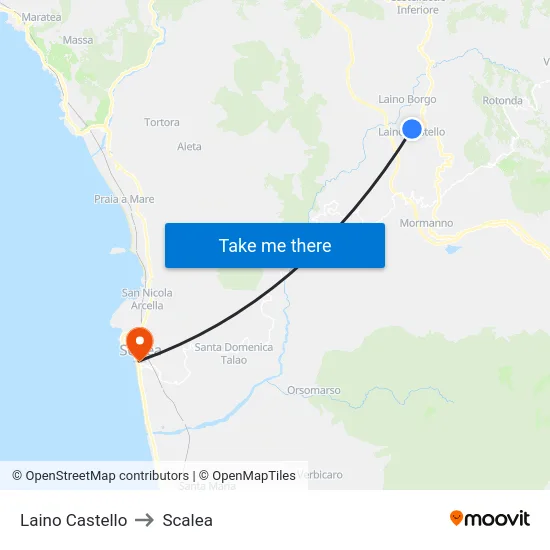 Laino Castello to Scalea map