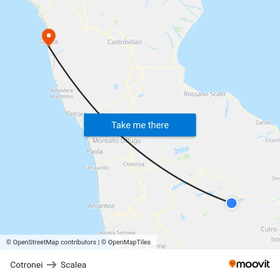 Cotronei to Scalea map