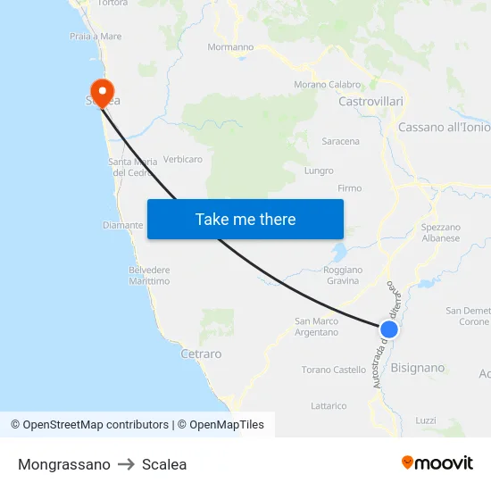 Mongrassano to Scalea map