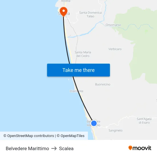 Belvedere Marittimo to Scalea map
