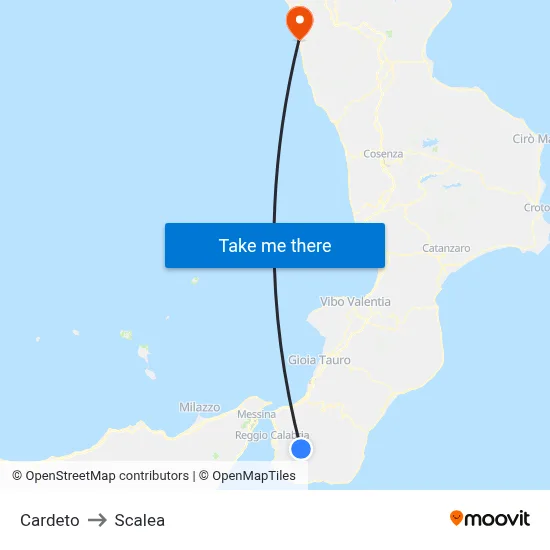 Cardeto to Scalea map