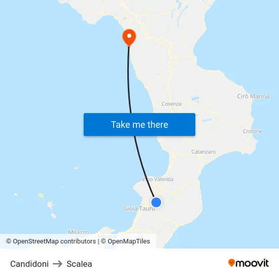 Candidoni to Scalea map