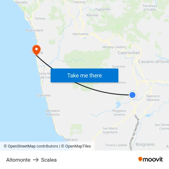 Altomonte to Scalea map