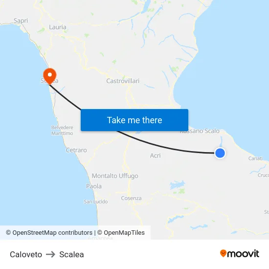 Caloveto to Scalea map