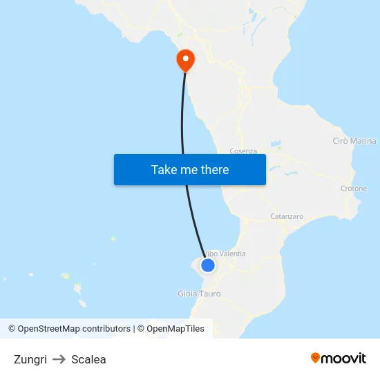 Zungri to Scalea map