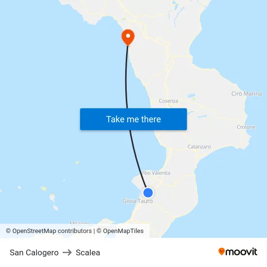 San Calogero to Scalea map