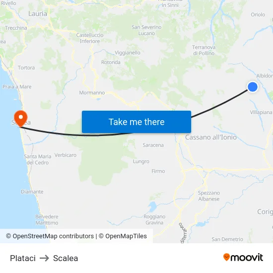 Plataci to Scalea map