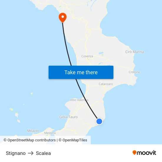 Stignano to Scalea map