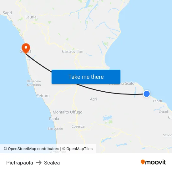 Pietrapaola to Scalea map