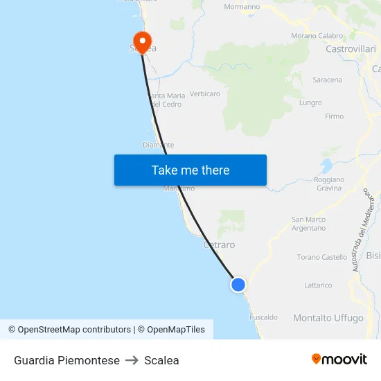 Guardia Piemontese to Scalea map