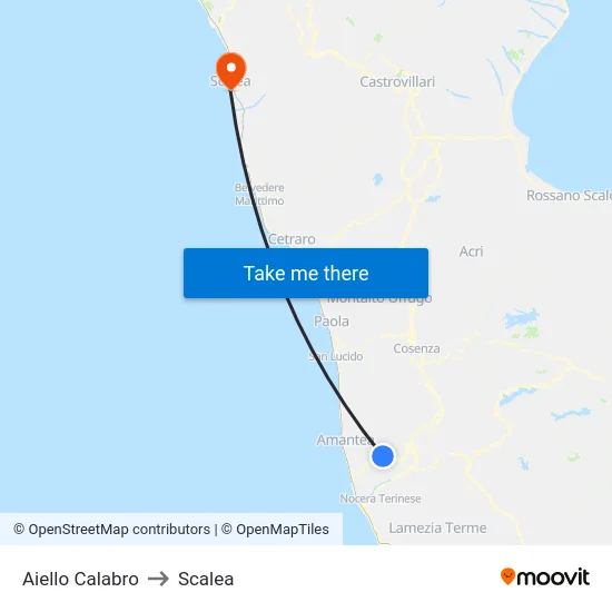 Aiello Calabro to Scalea map