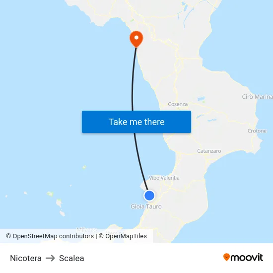 Nicotera to Scalea map