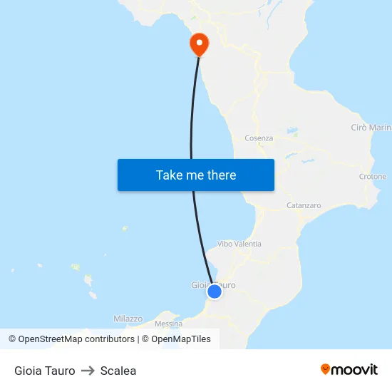 Gioia Tauro to Scalea map